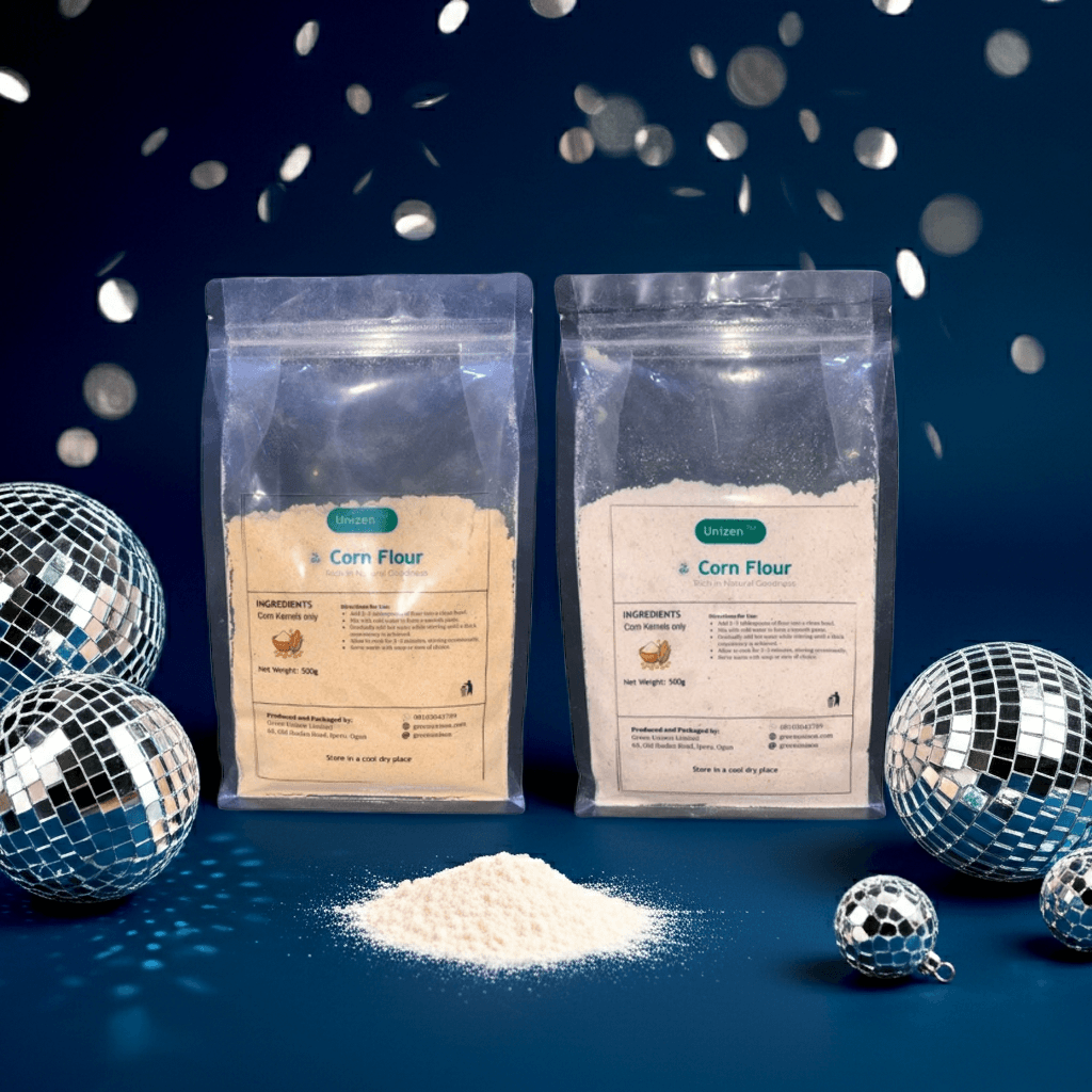 GU White and Yellow corn flour in stand-up pouches with corn kernels