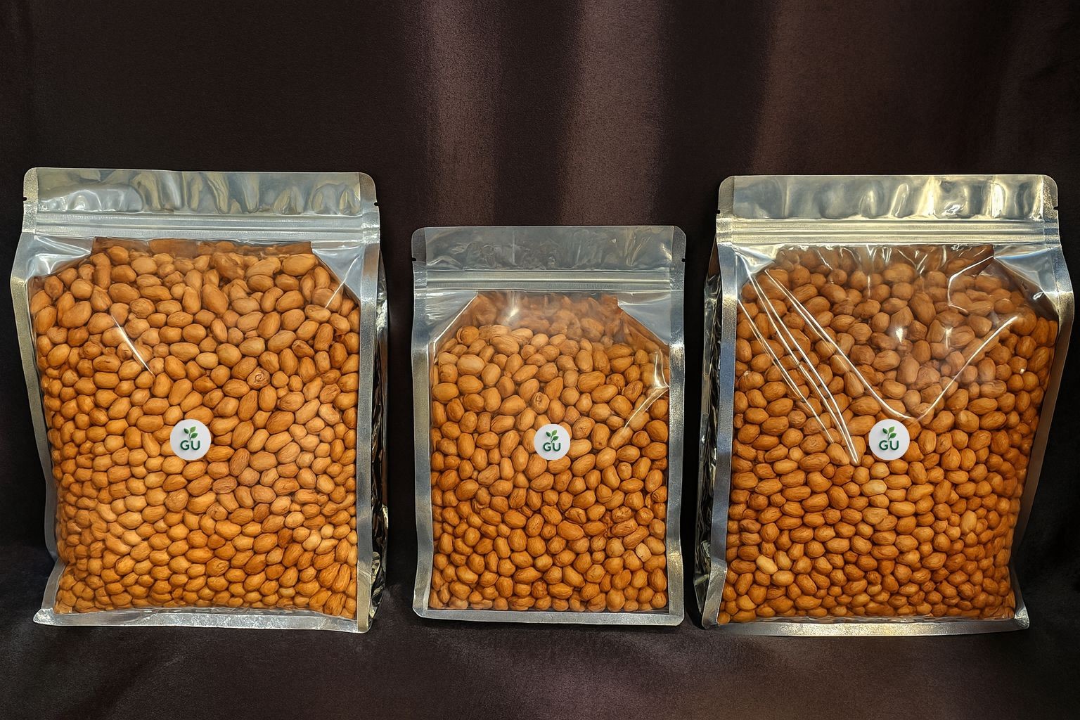 Carefully dried GU groundnuts in resealable pouches