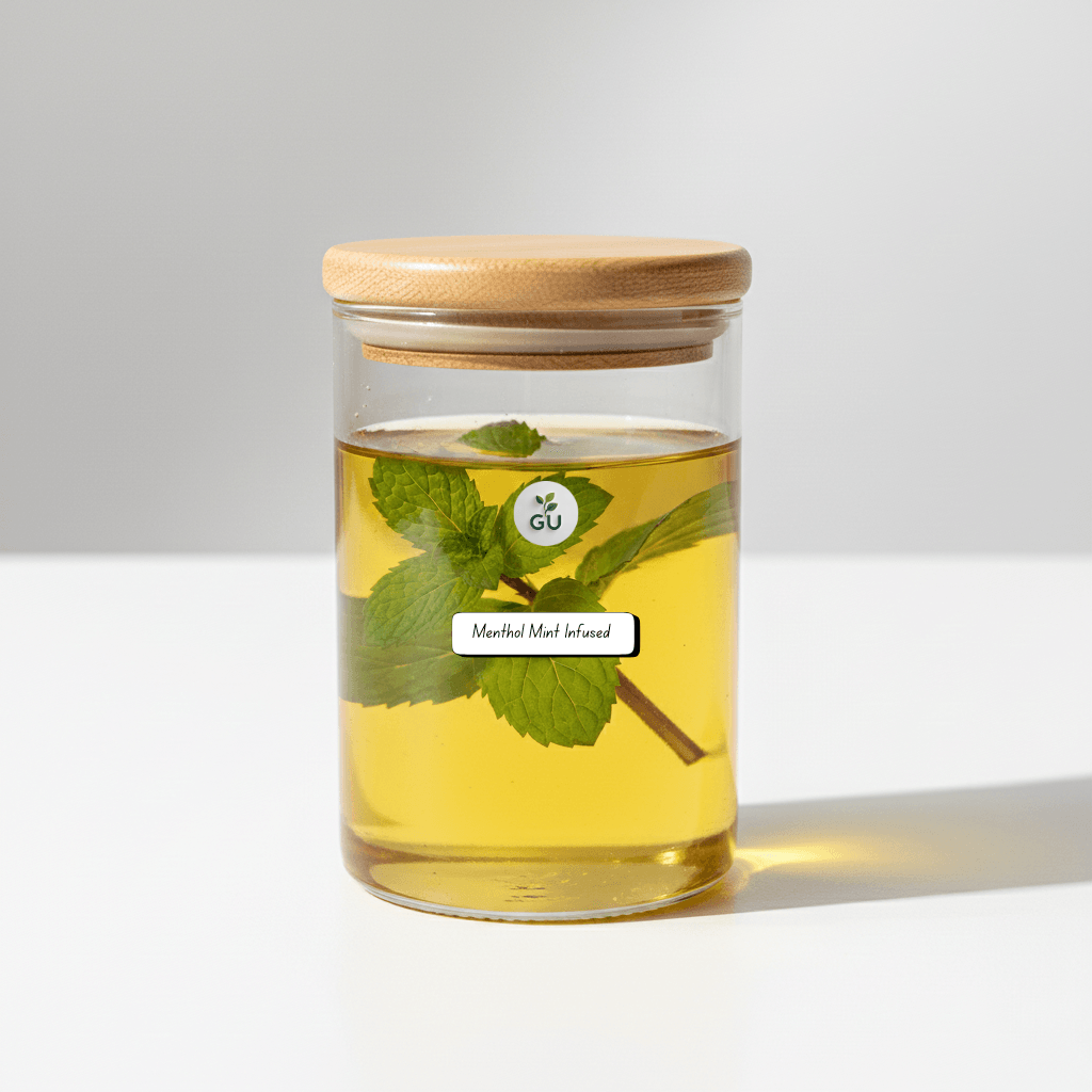 Menthol mint infused oil in a jar (studio style)
