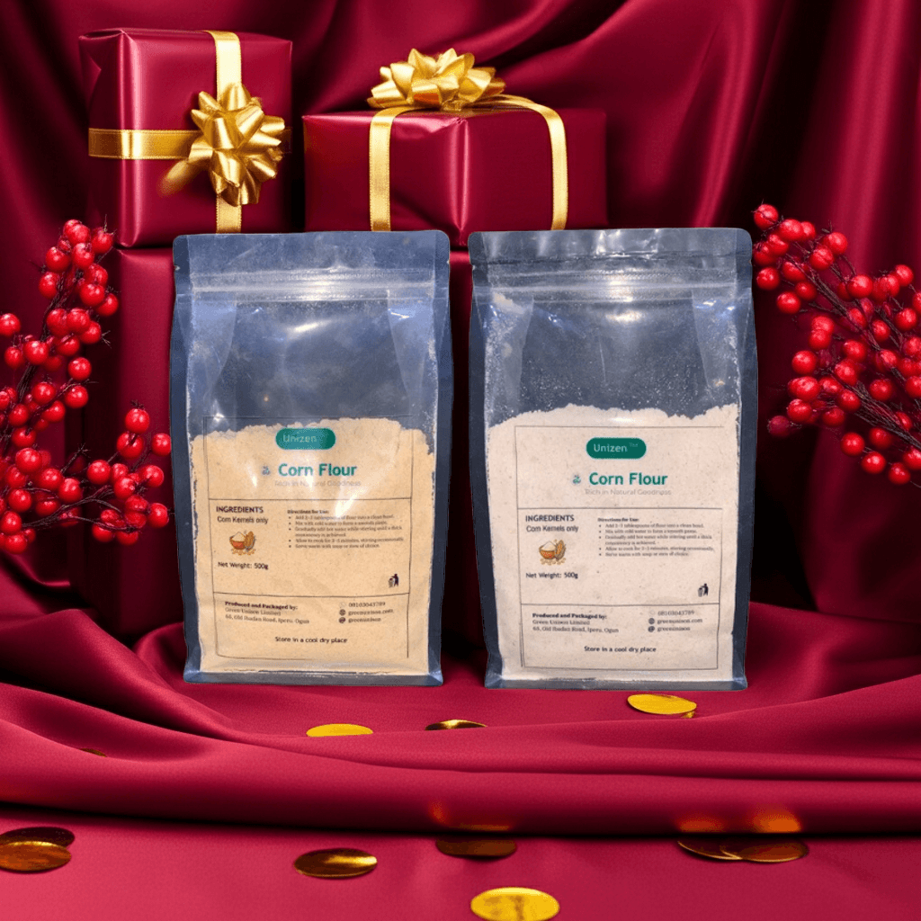 GU White and Yellow corn flour in stand-up pouches with corn kernels