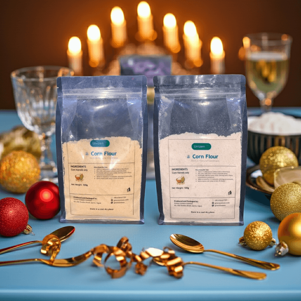 GU White and Yellow corn flour in stand-up pouches with corn kernels