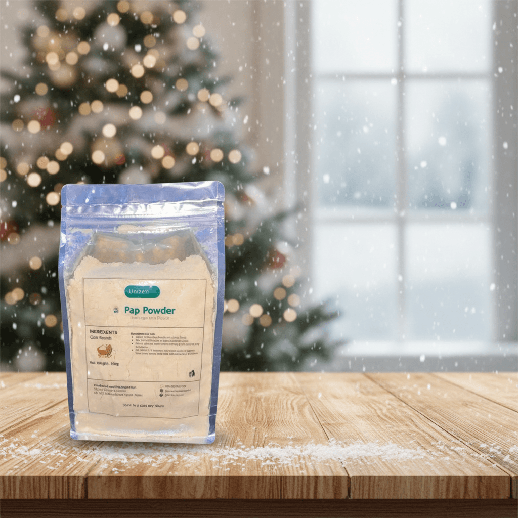 Instant GU Pap Powder in Front of Christmas Tree