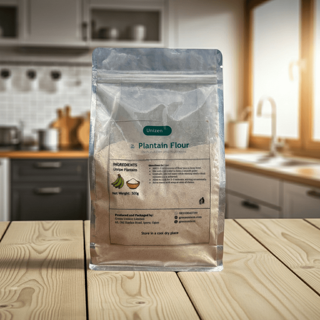 Smooth Plantain Flour on a Kitchen Counter