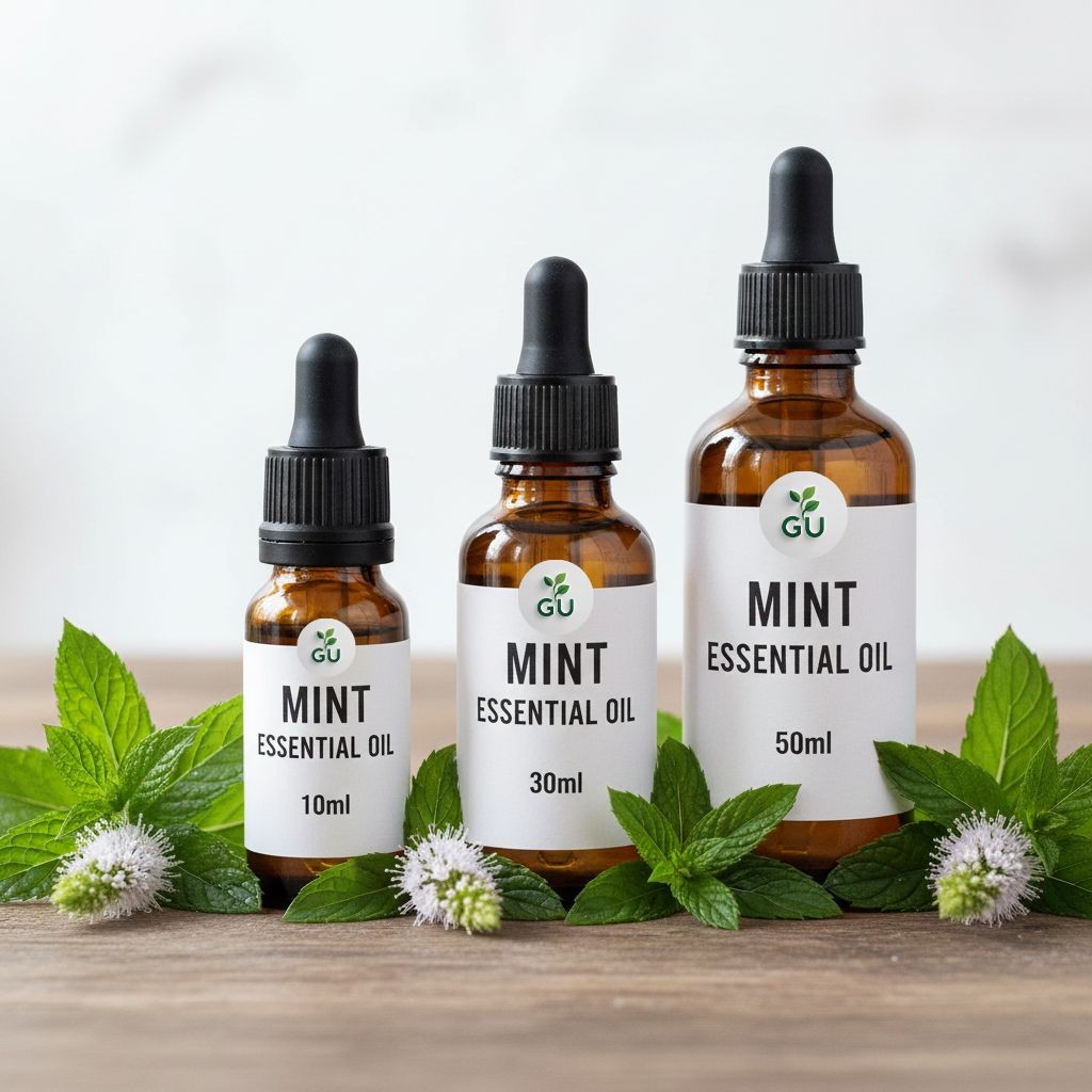 GU Mint essential oil bottles - 10ml, 30ml, 50ml