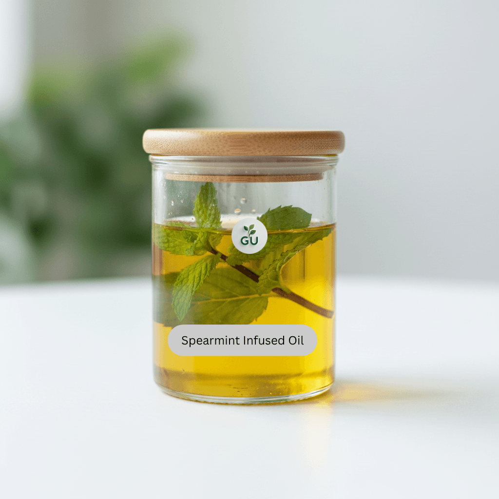 GU Spearmint infused oil in a jar with clear background 2