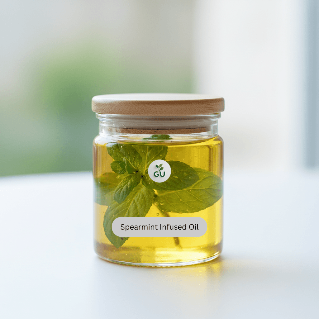 GU Spearmint infused oil in a jar with clear background